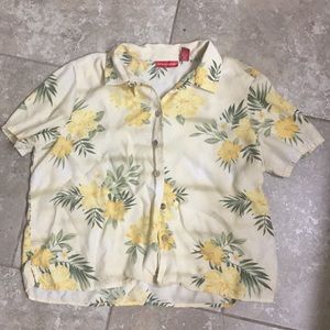 Womens tropical print button down top